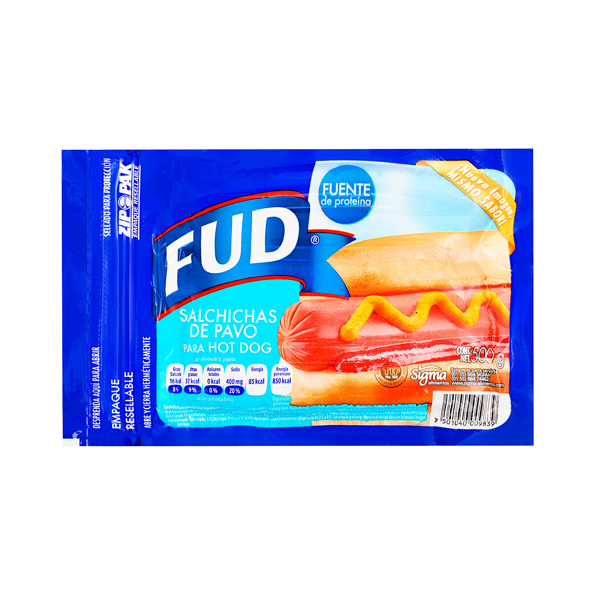 Salchicha Hot Dog De Pavo Fud 500.0 Gr