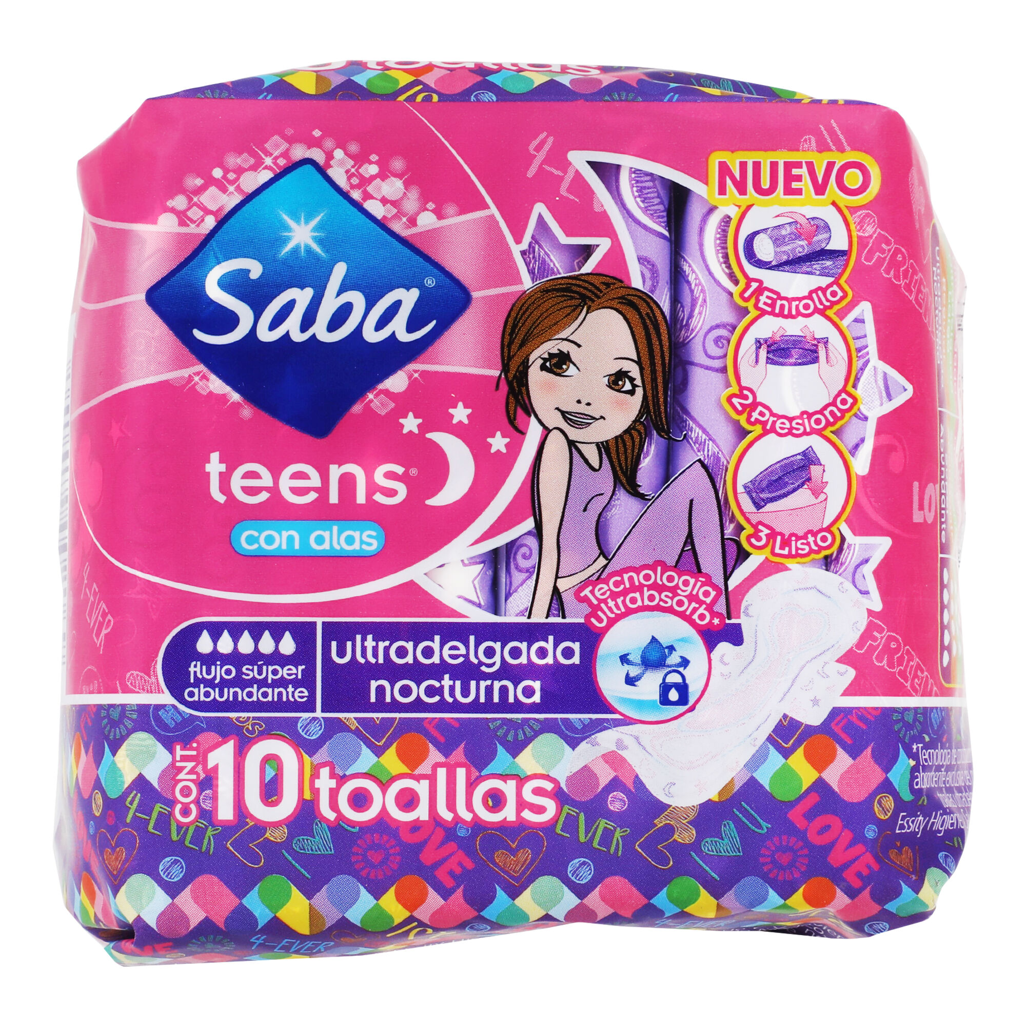 Toalla Femenina Teens Con Alas Nocturna Saba 10.0 Pza