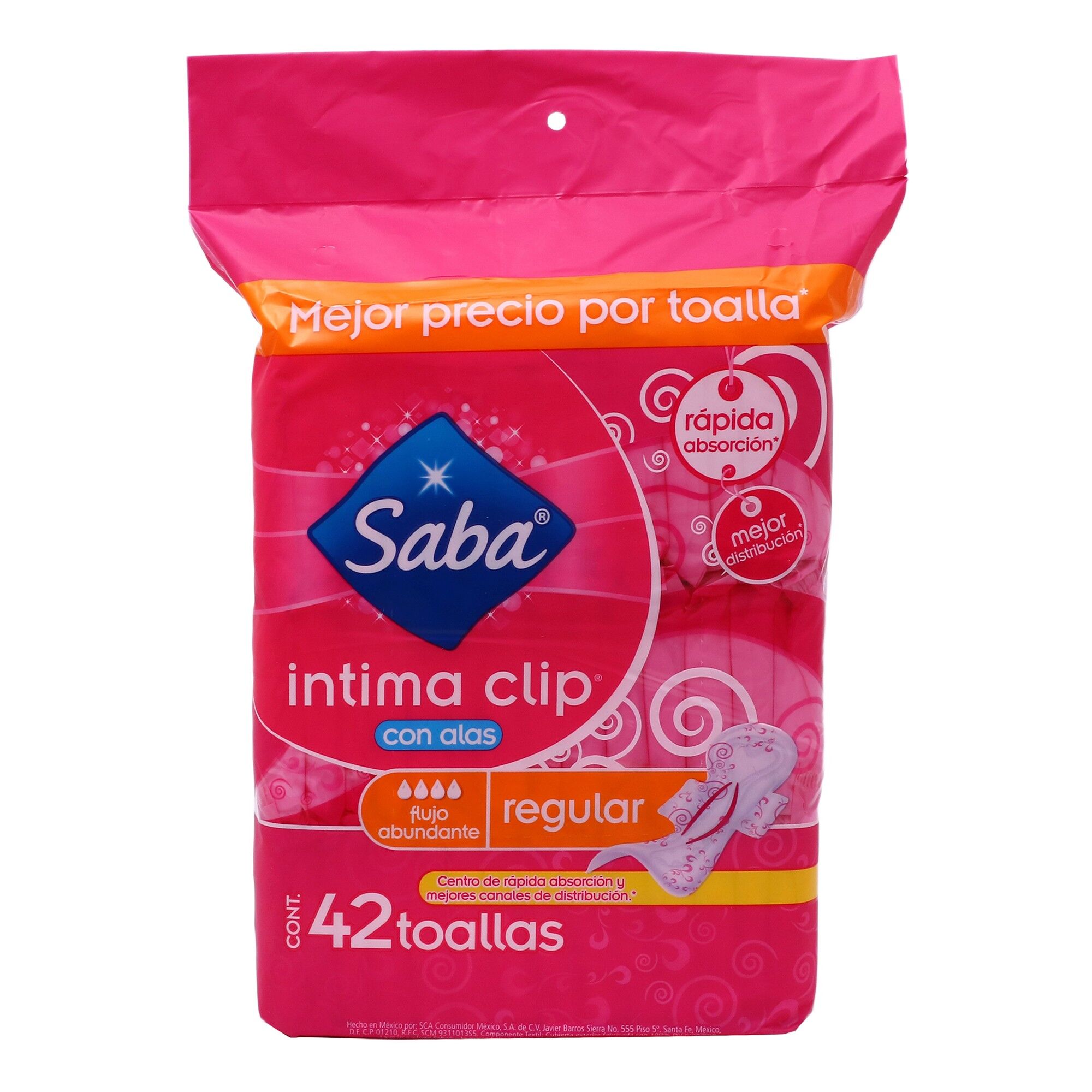 Toalla Femenina Intima Con Alas Saba 42.0 Pza