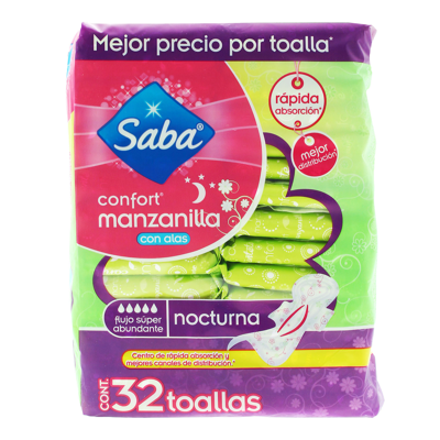 Toalla Femenina Confort Nocturna Con Alas Saba 32.0 Pza