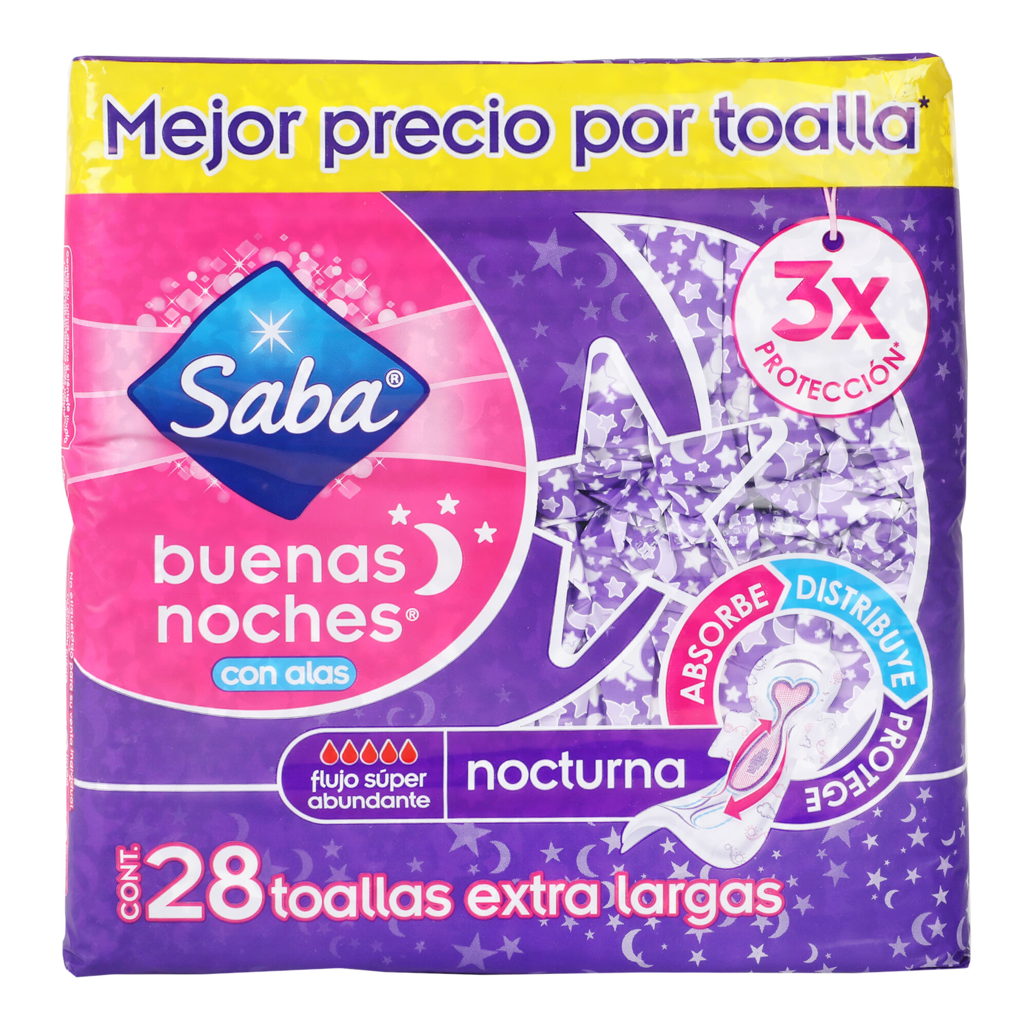 Toalla Femenina Buenas Noches Con Alas Saba 28.0 Pza