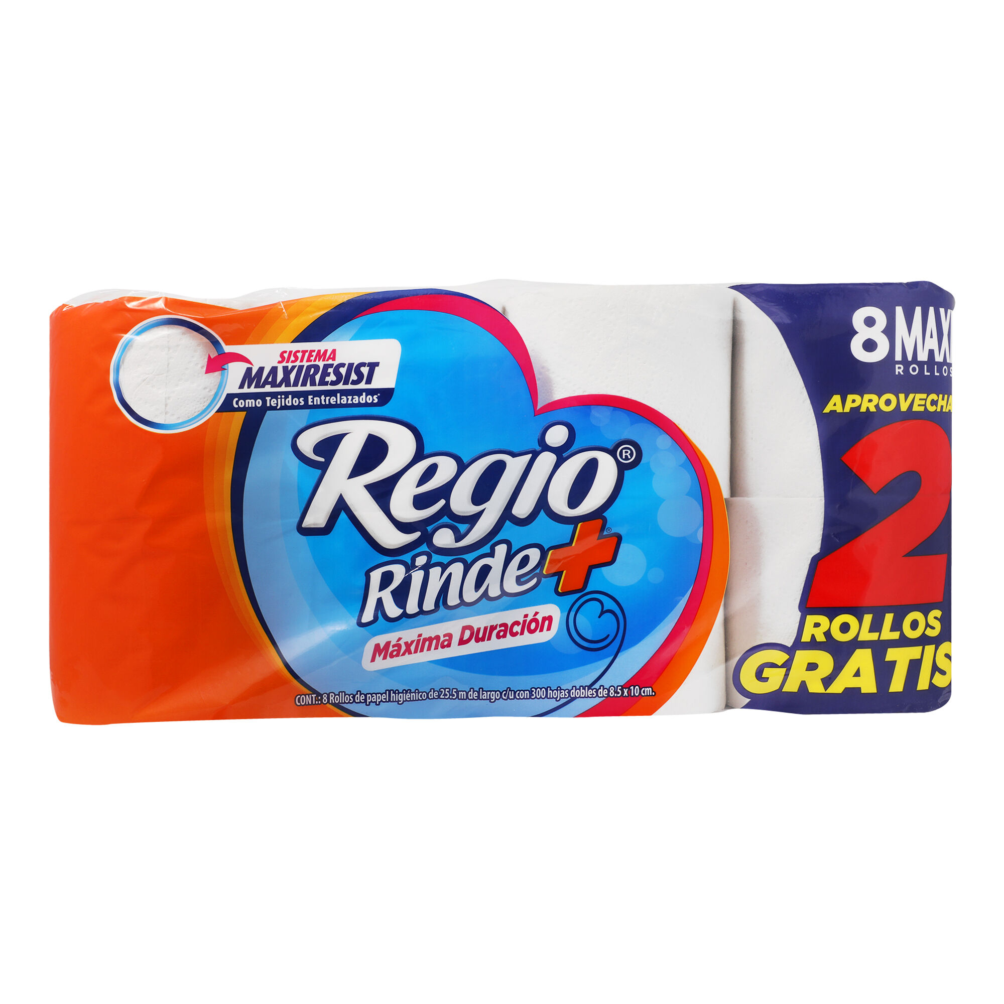 Papel Higienico Rinde+ 6+2 132 Hd Regio 8.0 Pza