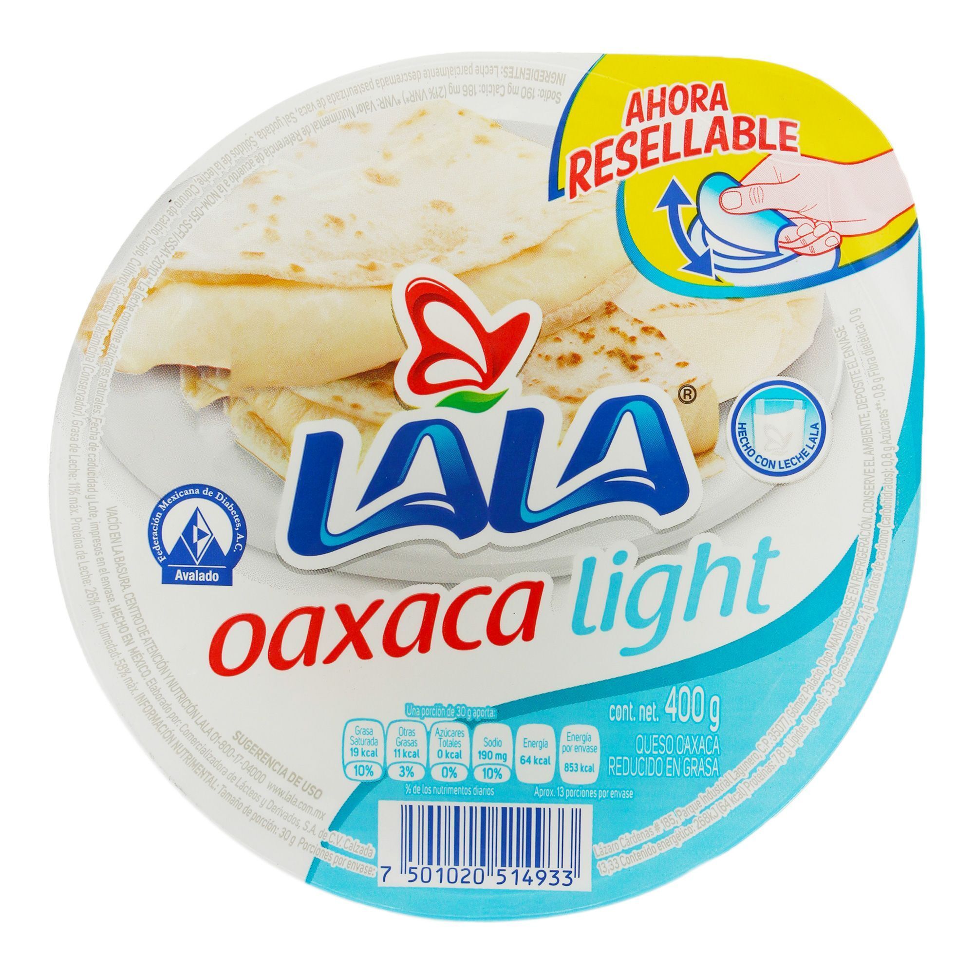 Queso Oaxaca Light Lala 400.0 Gr