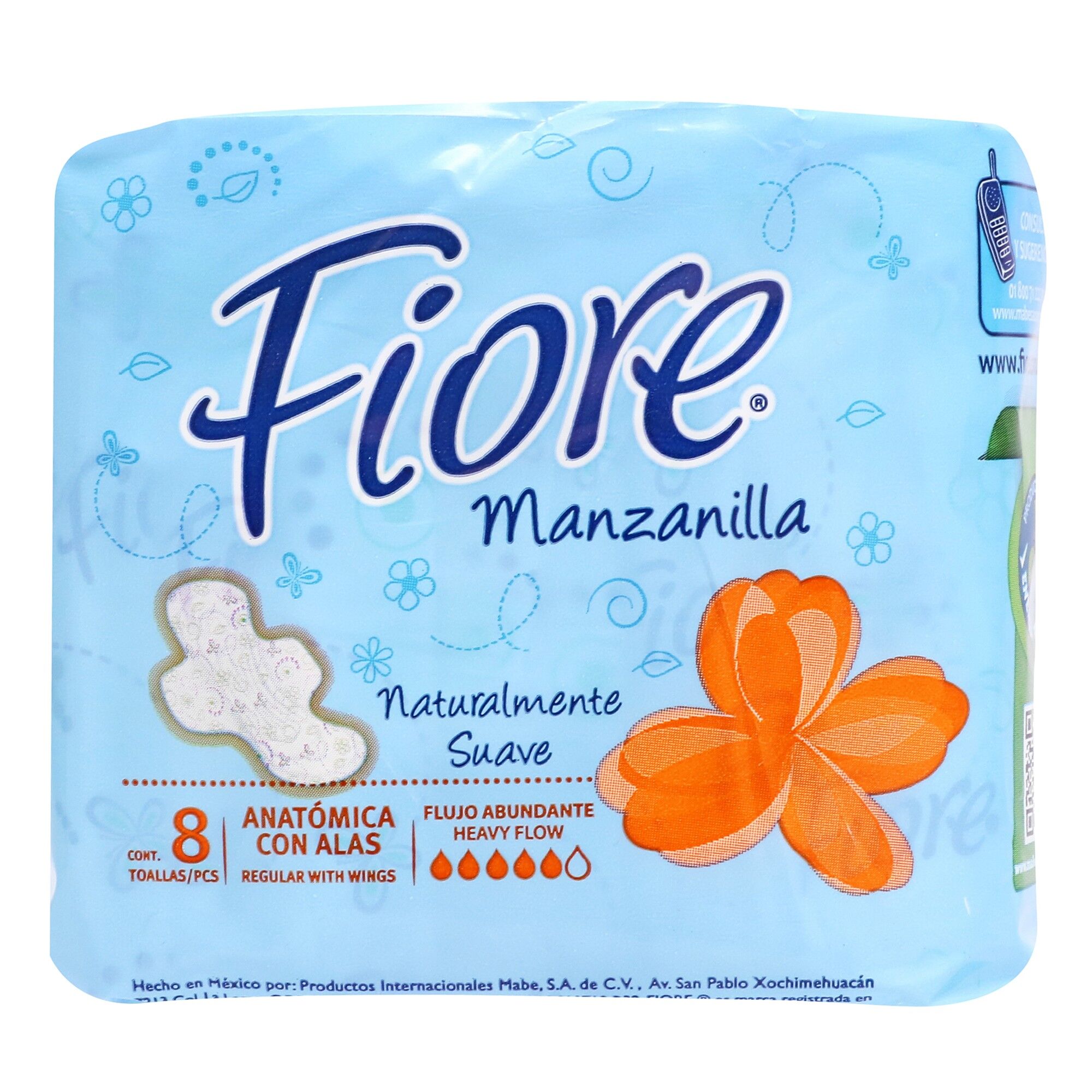 Toalla Femenina Con Alas Anatomica Fiore 8.0 Pza