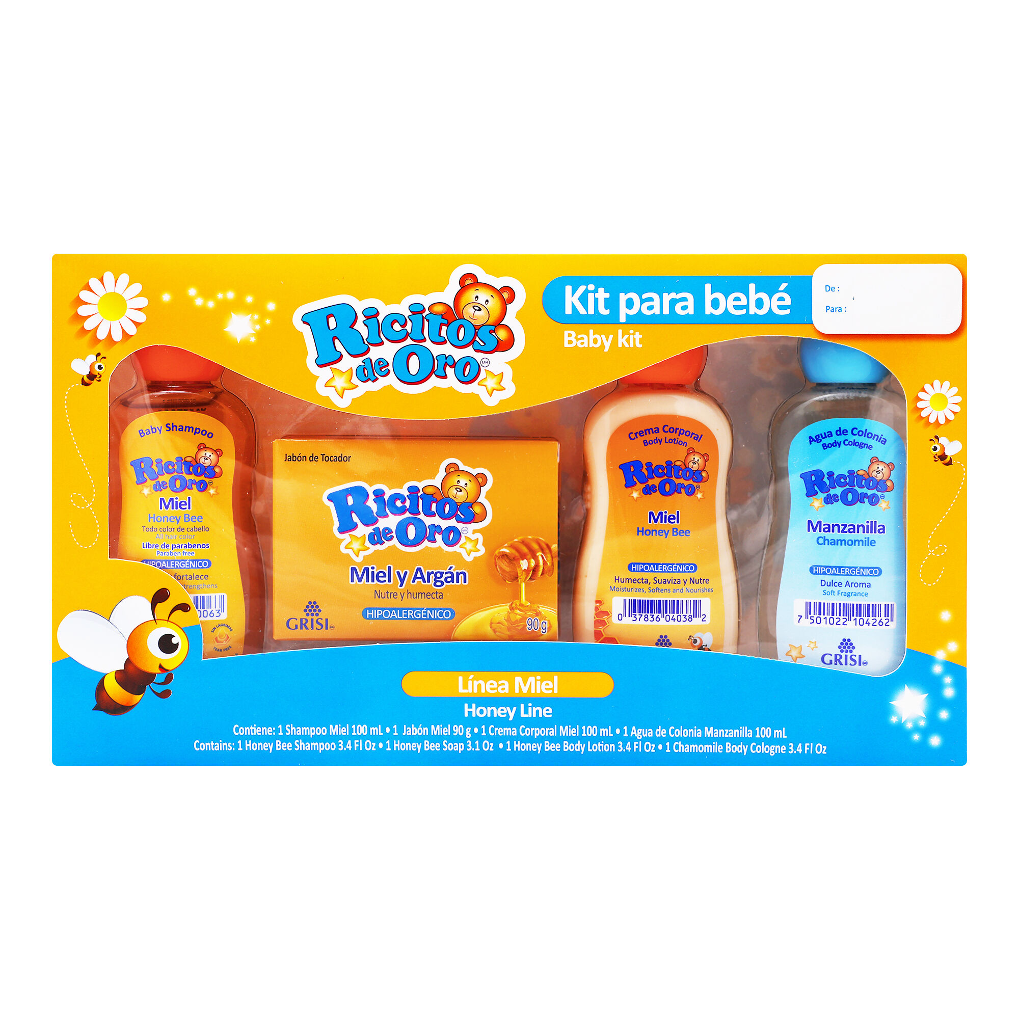 Kit Miel Shampoo +jabon+crema Y Locion Ricitos De Oro 4.0