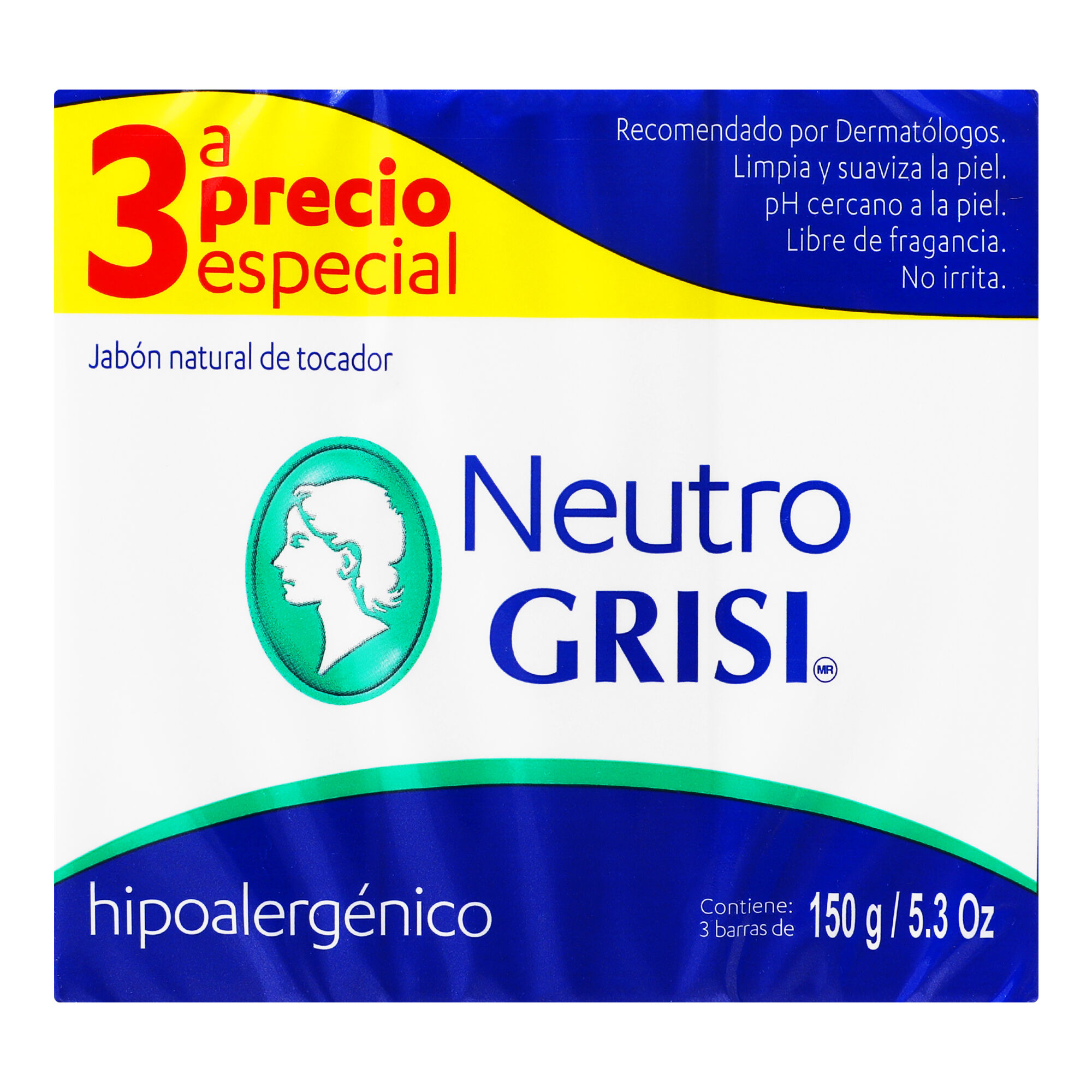 Jabon Tripack Neutro 150 Grs Grisi 3.0 Pza