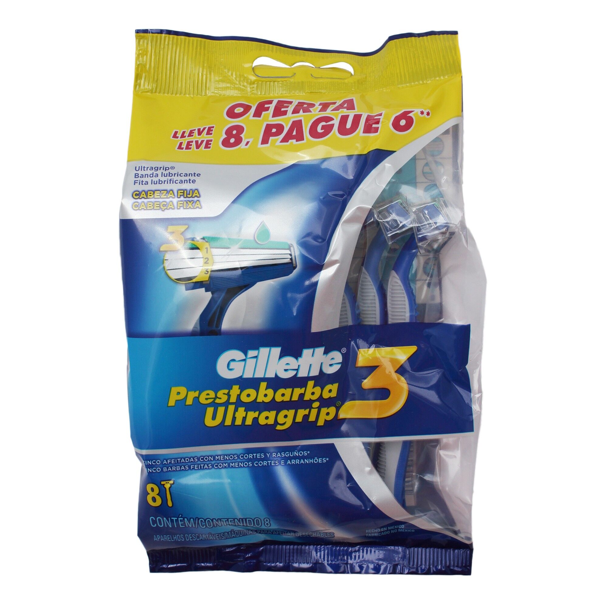 Rastrillo Desech Presto Ultragrip 3 Gillette 8.0 Pza
