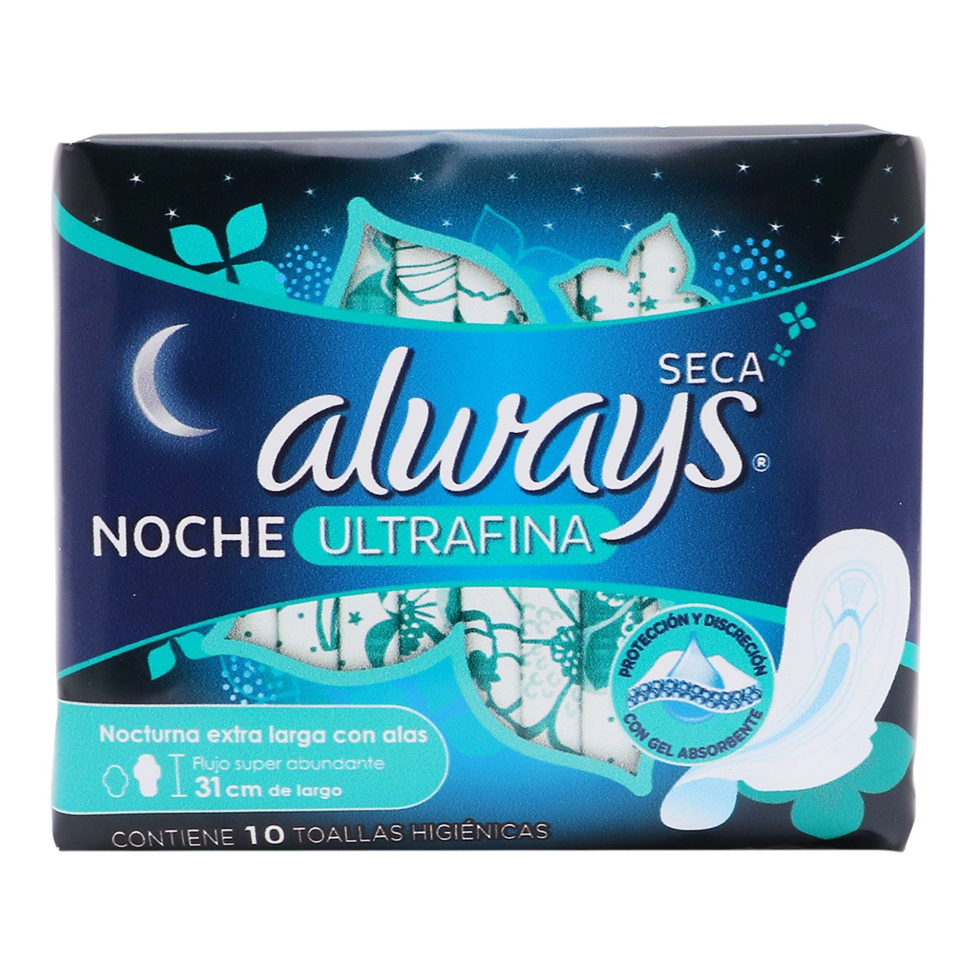 Toalla Femenina Con Alas Nocturna Larga Always 10.0 Pza