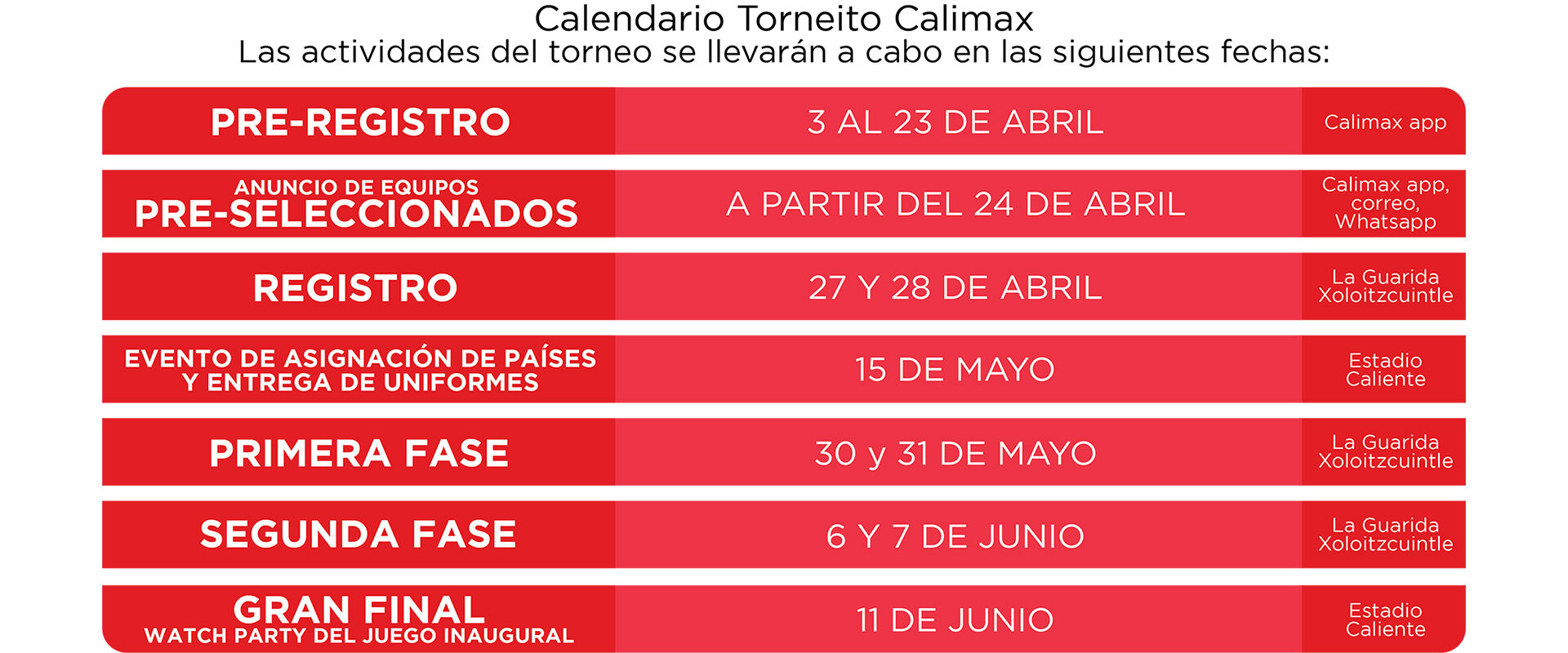 Calendario Torneito Calimax