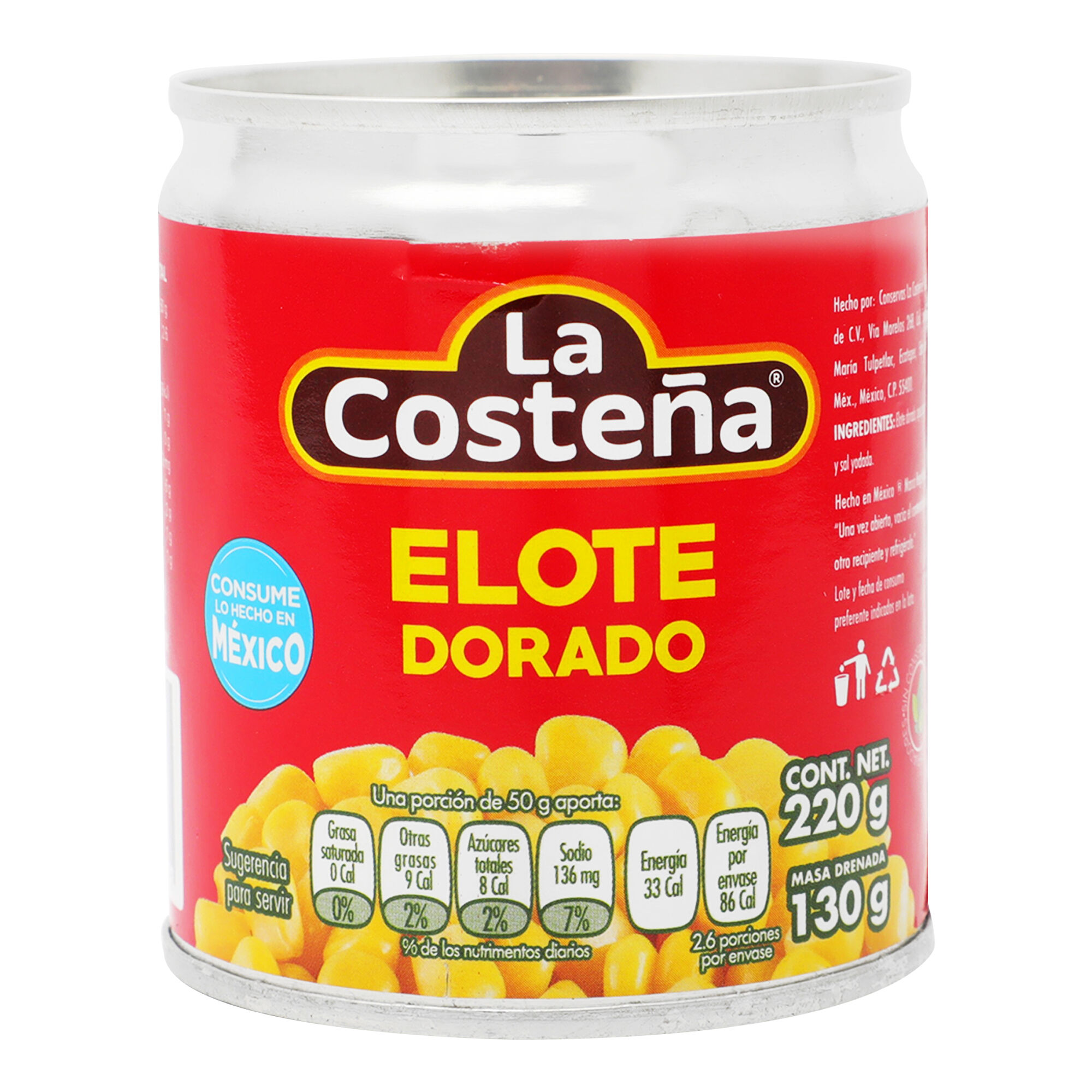 Elote Dorado Entero La Costeña 220.0 Gr
