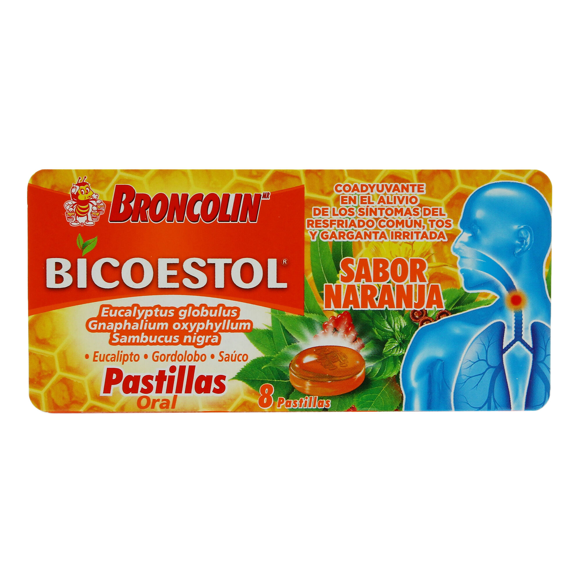 Pastillas Naranja Bicoestol Broncolin 8.0 Pza