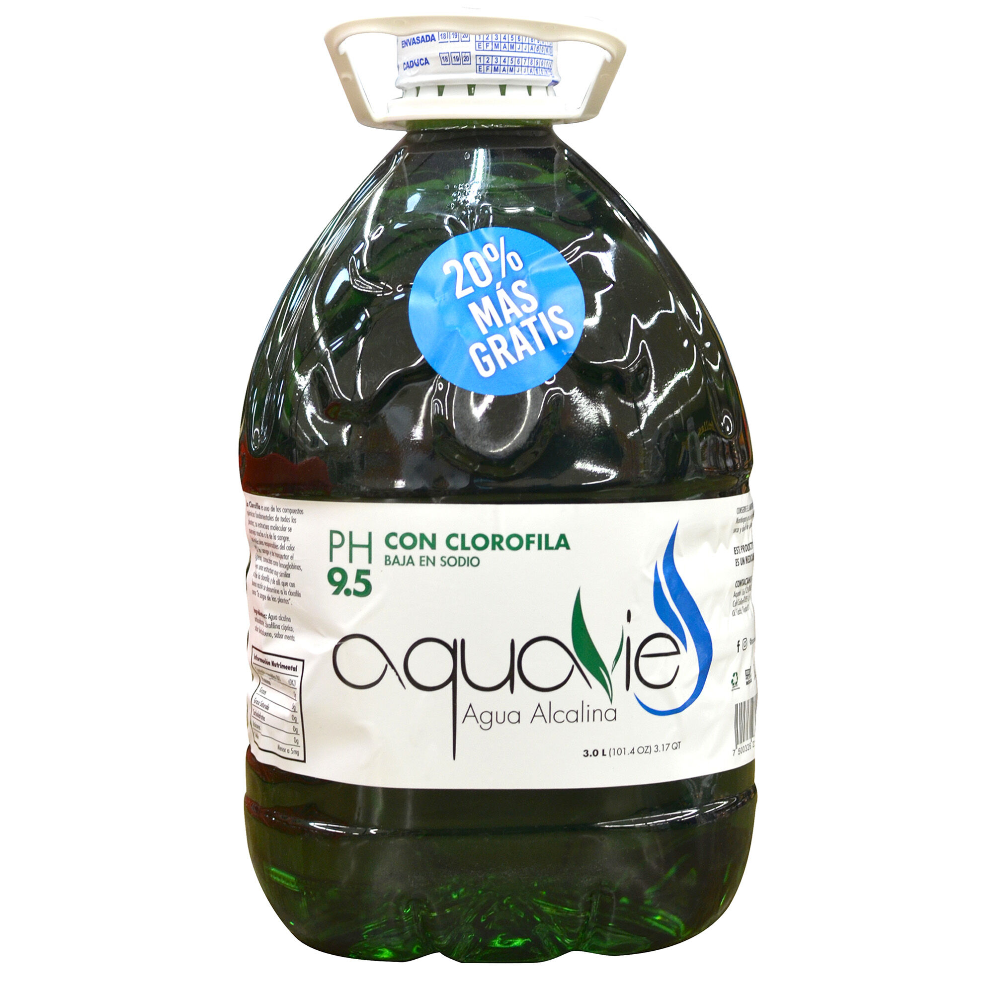 Agua Alcalina Con Clorofila Aquavie 3.0 Lt