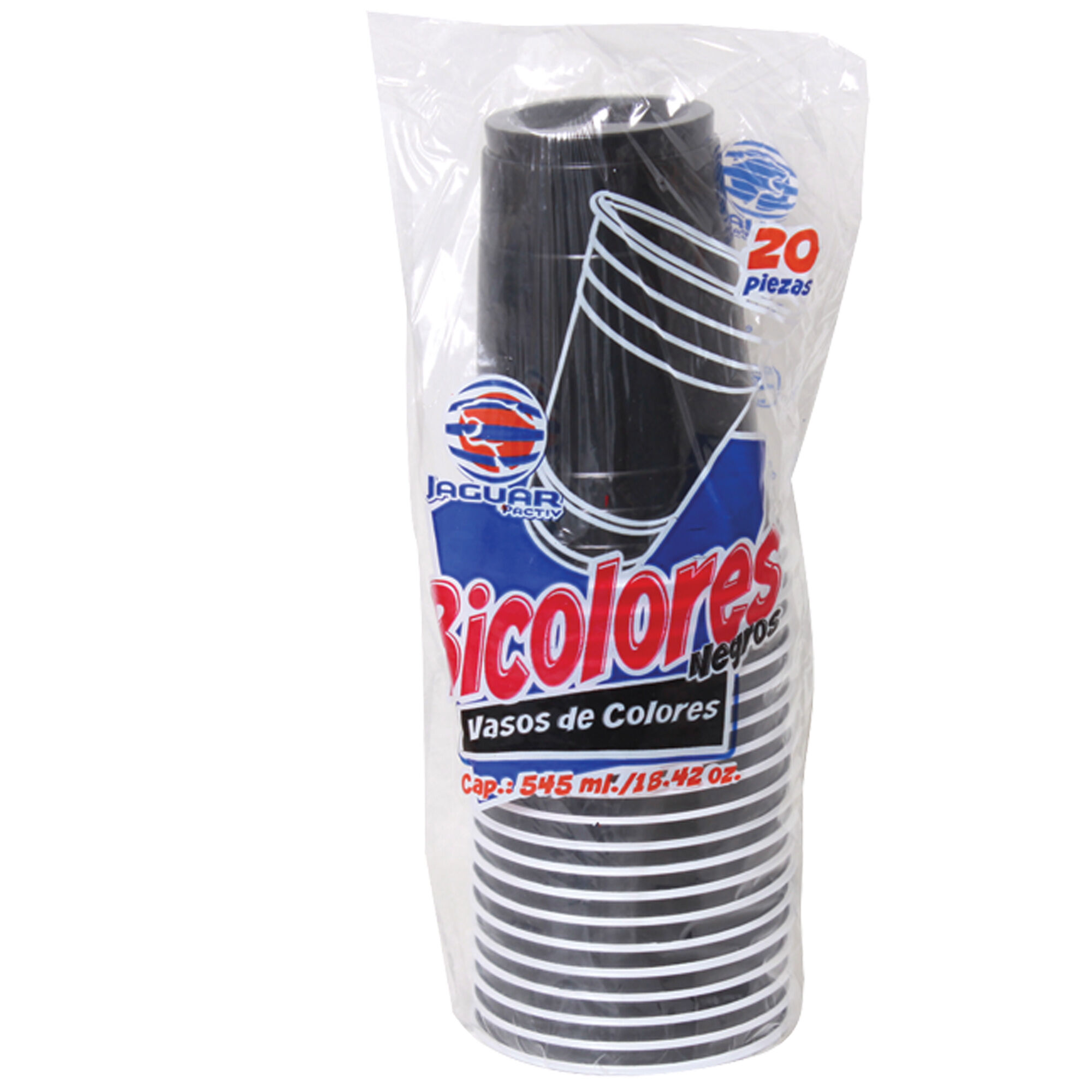 Vaso De Plastico Bicolor 18 Negro Jaguar 20.0 Pza