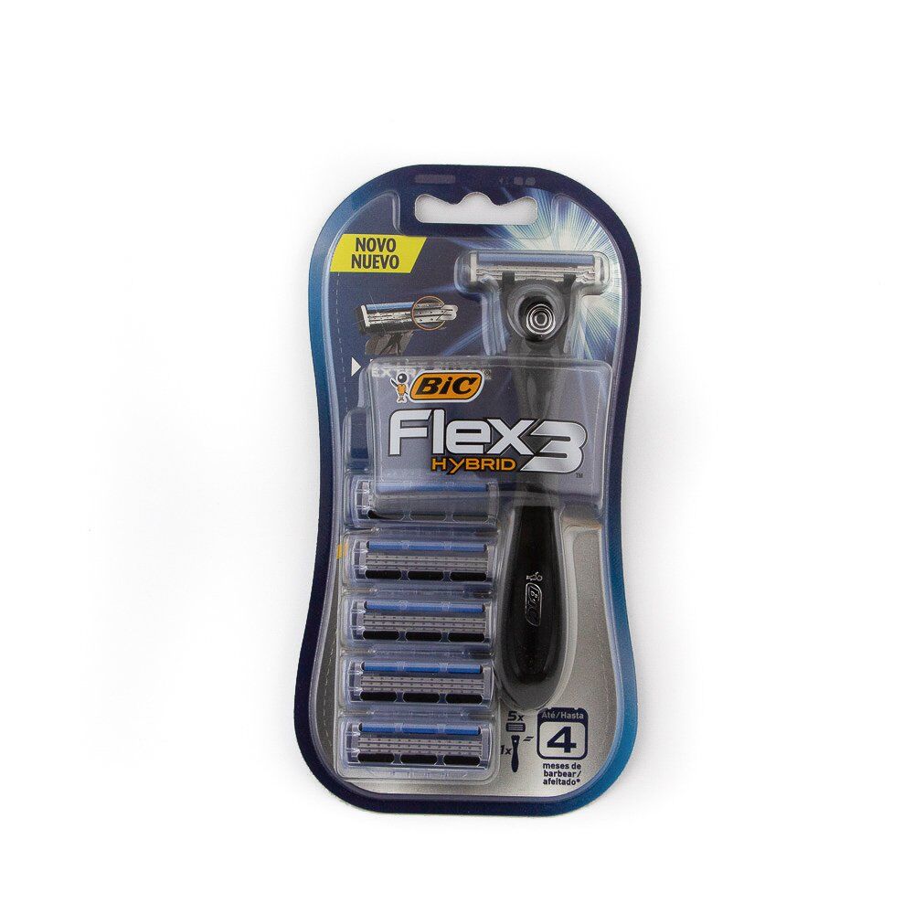 Maquina Desechable Flex3 Hybrid + 5 Cartuch Bic 1.0 Pza