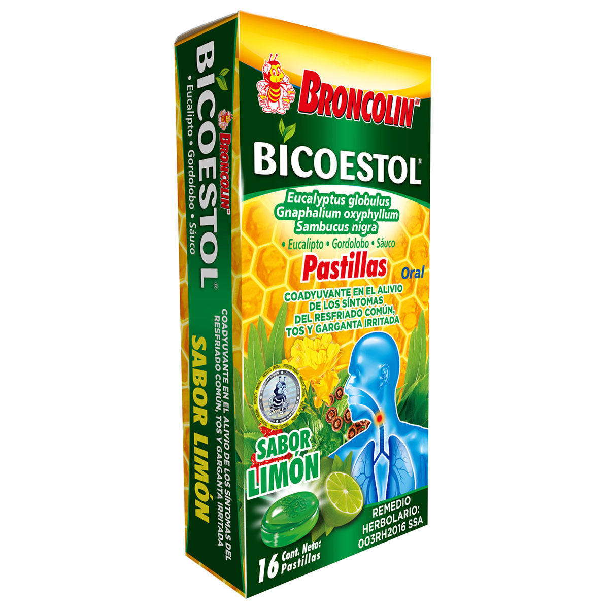 Pastillas Limon Bicoestol Broncolin 16.0 Pza