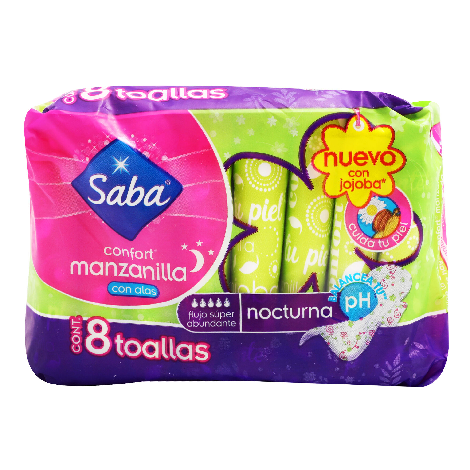 Toalla Femenina Confort Con Alas Saba 8.0 Pza