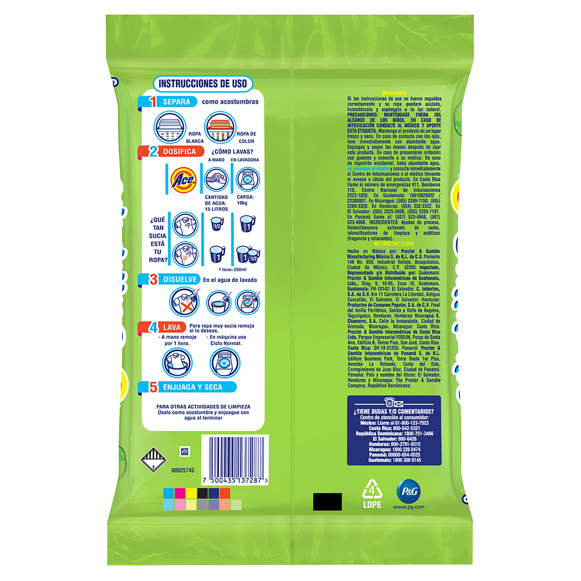 Detergente Polvo Naturals Ace 800.0 Gr