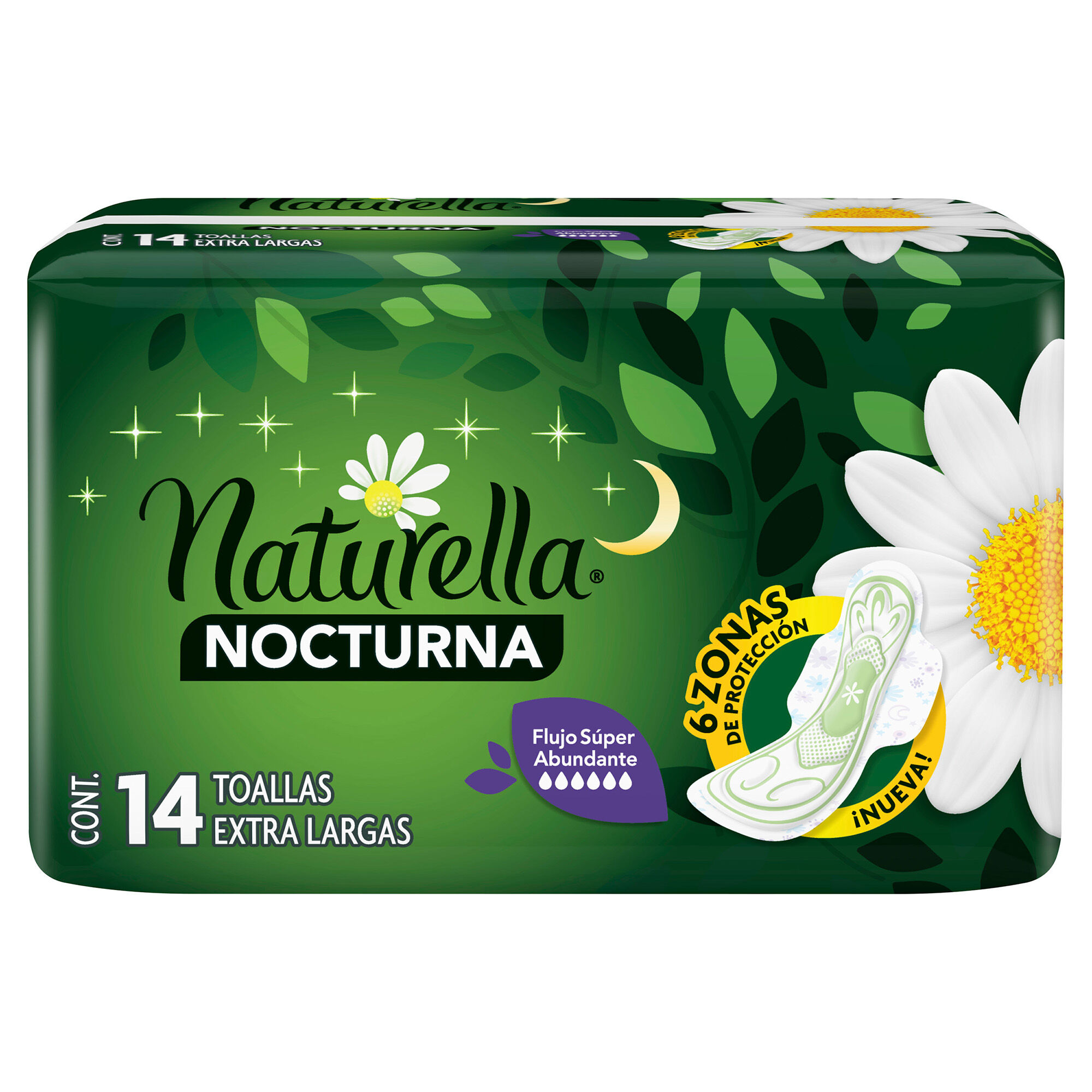 Toalla Femenina Con Alas Nocturna Extralarga Naturella 14
