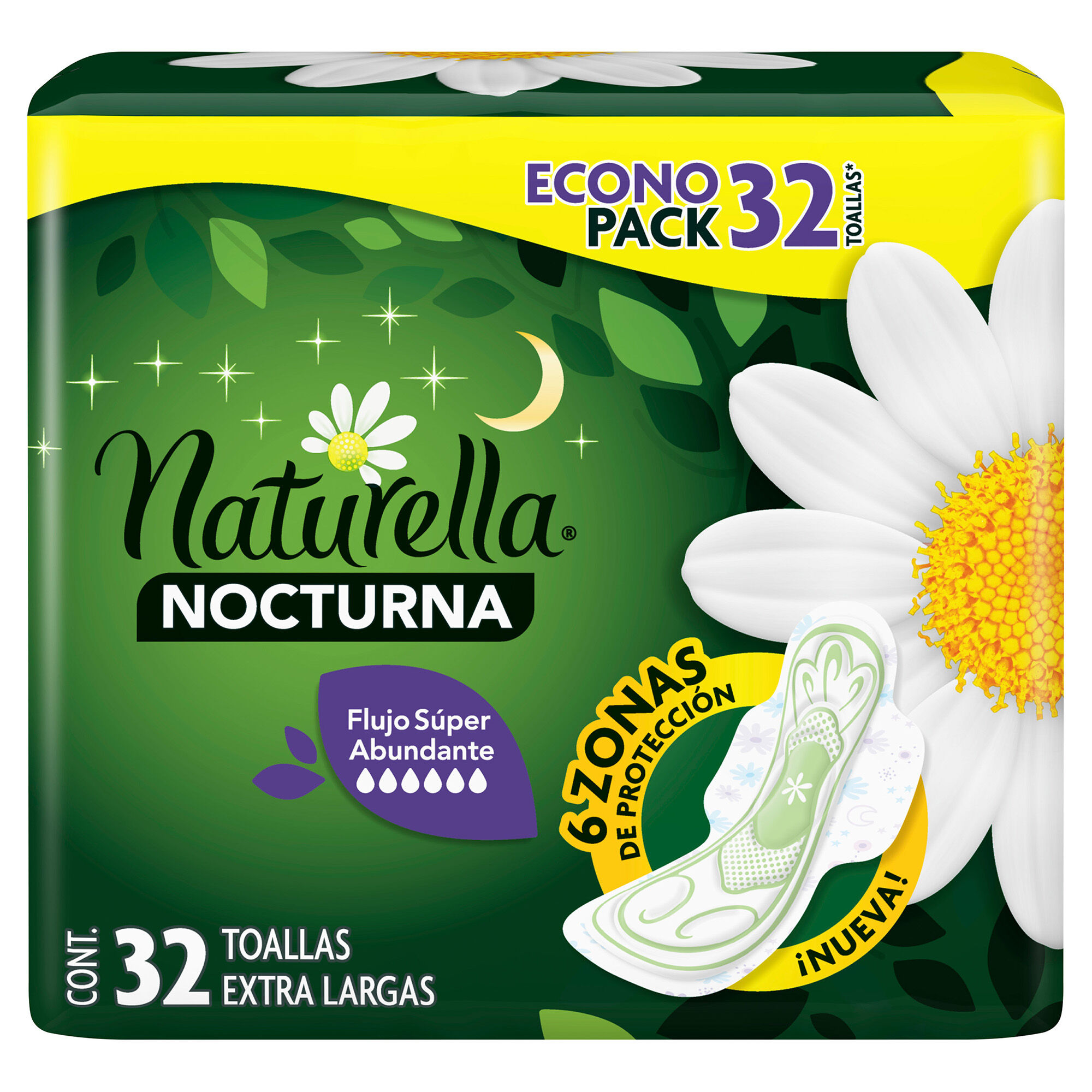 Toallas Femeninas Con Alas Nocturna Extralarga Naturella