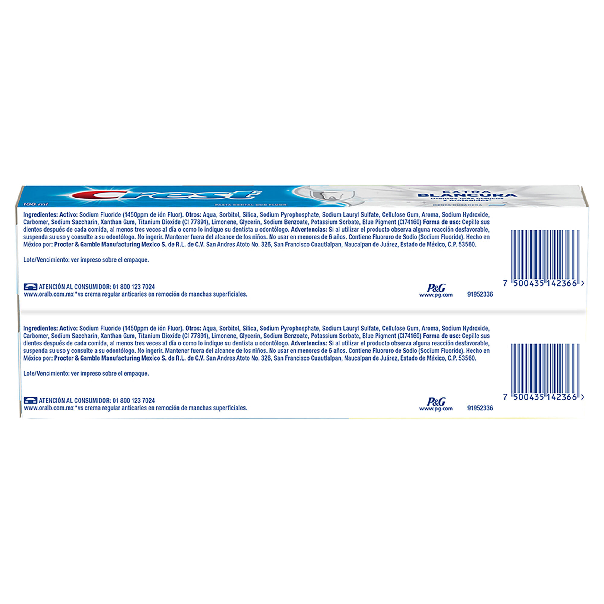 Crema Dental Extra Blancura 100ml Crest 2.0 Pza