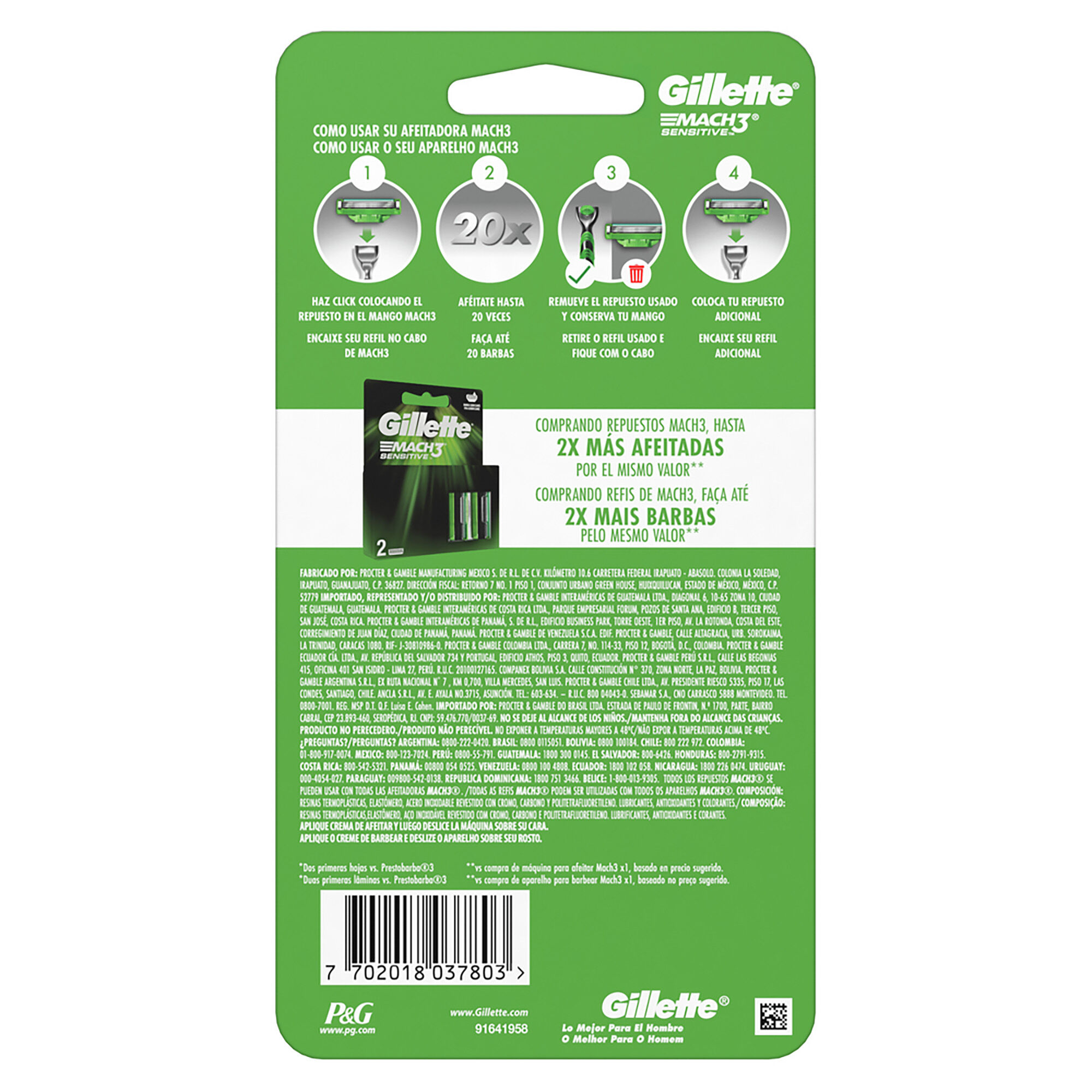 Maquina Mach3 Sensitive Gillette 1.0 Pza