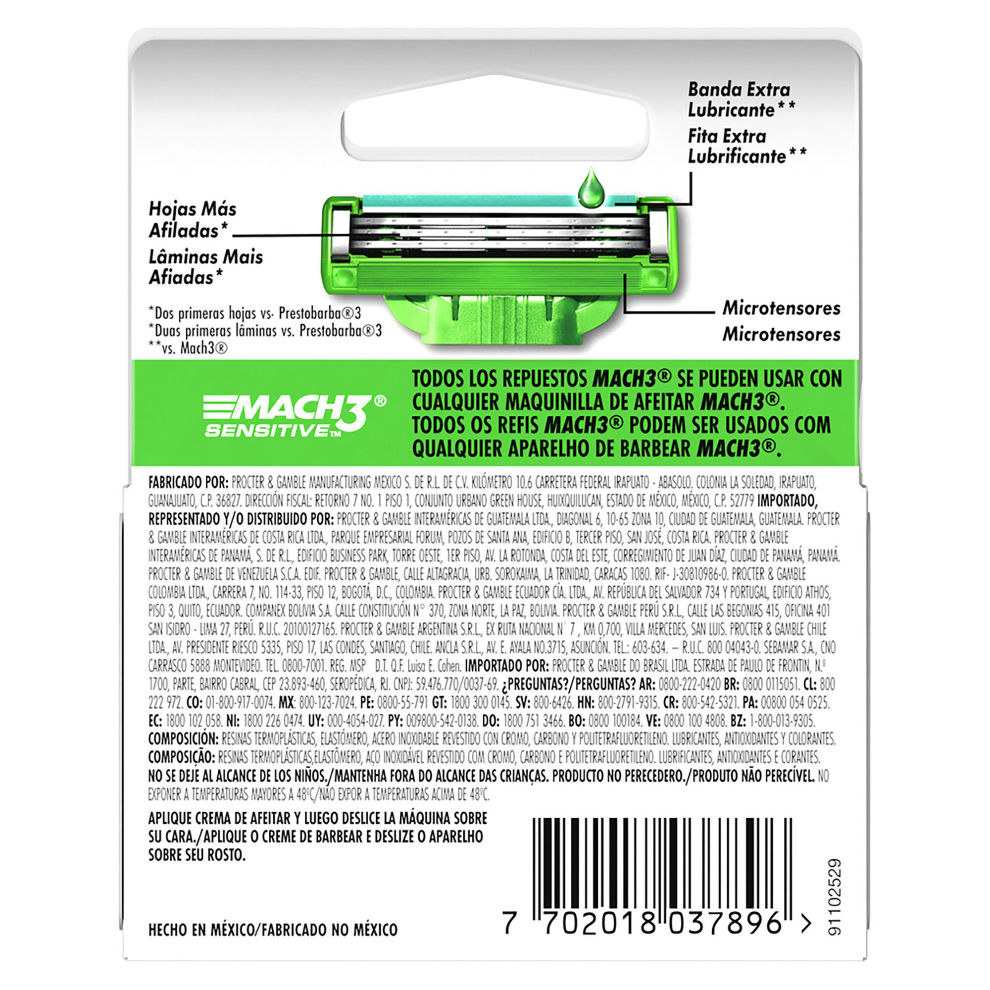 Cartuchos Mach3 Sensitive Gillette 4.0 Pza
