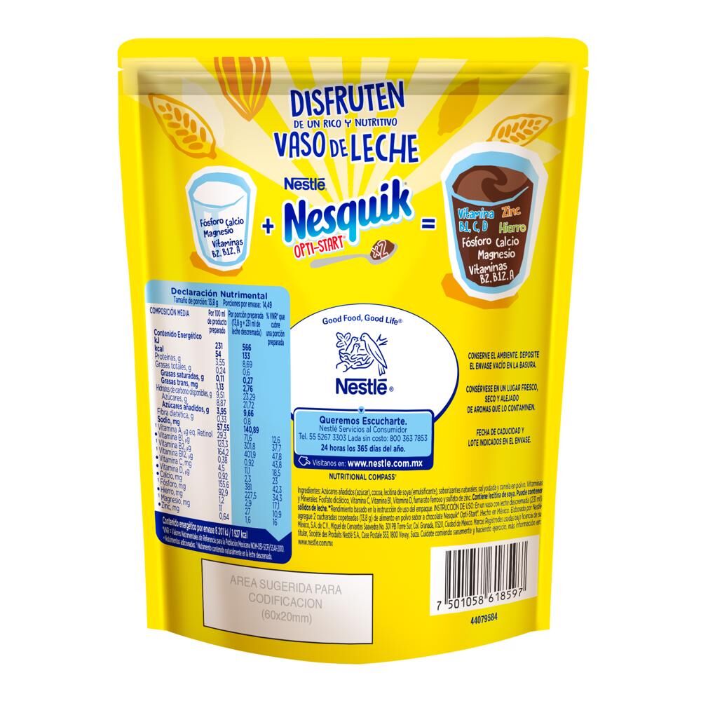 Bebida Chocolate En Polvo Opti Start Nesquik 200.0 Gr