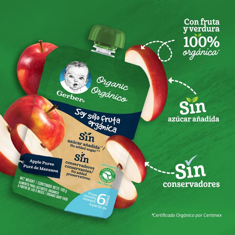 Pouch Organico Manzana Gerber 100.0 Gr