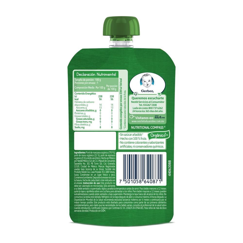 Pouch Organico Mora Azul Espinaca Manzana Gerber 100.0