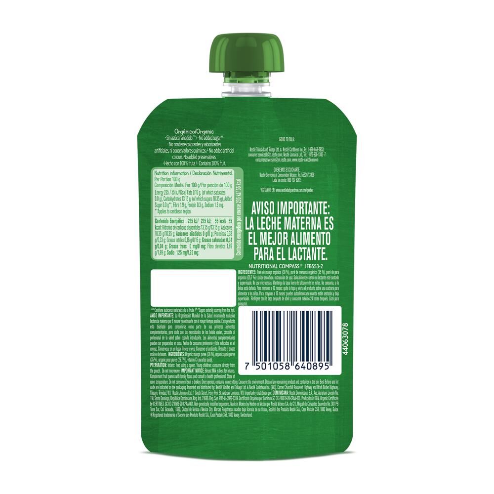 Pouch Organico Manzana Pera Mango Gerber 100.0 Gr