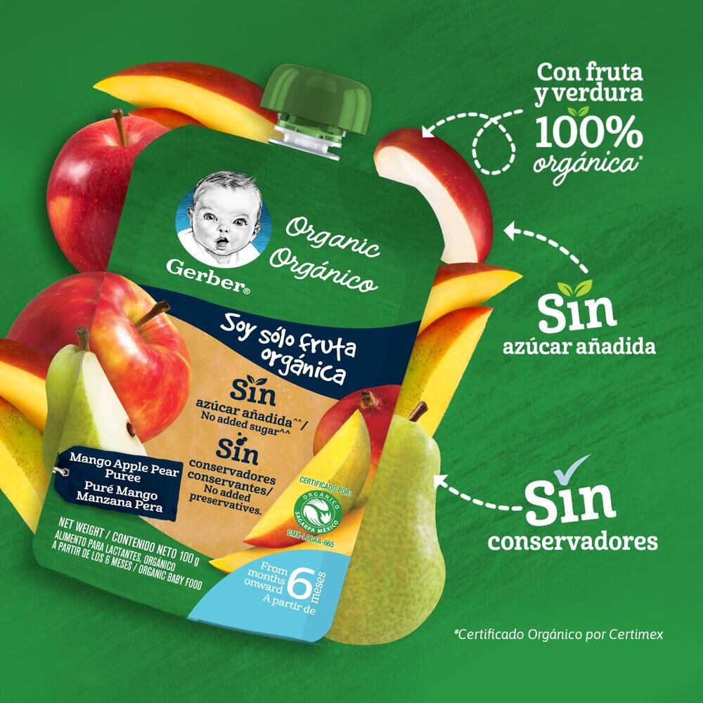 Pouch Organico Manzana Pera Mango Gerber 100.0 Gr