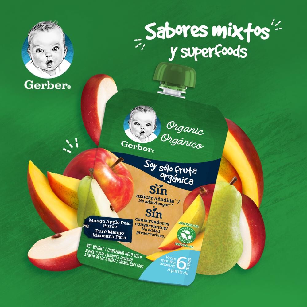 Pouch Organico Manzana Pera Mango Gerber 100.0 Gr