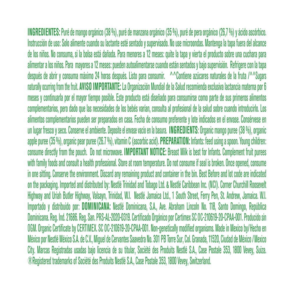 Pouch Organico Manzana Pera Mango Gerber 100.0 Gr