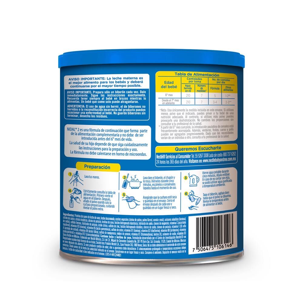 Leche Formula De 6 A 12 Meses Etapa 2 Nidal 900.0 Gr