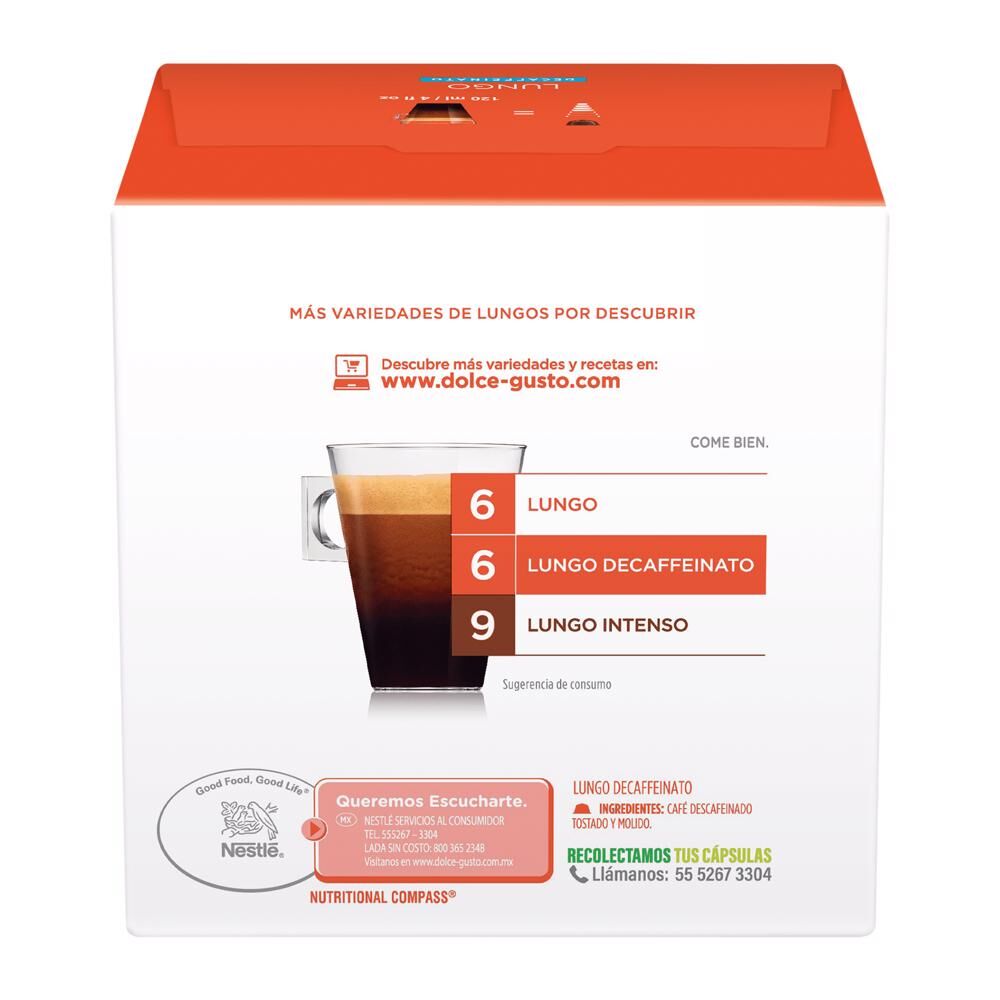 Cafe En Capsulas Lungo Descafeinado Dolce Gusto 16 0 Ca