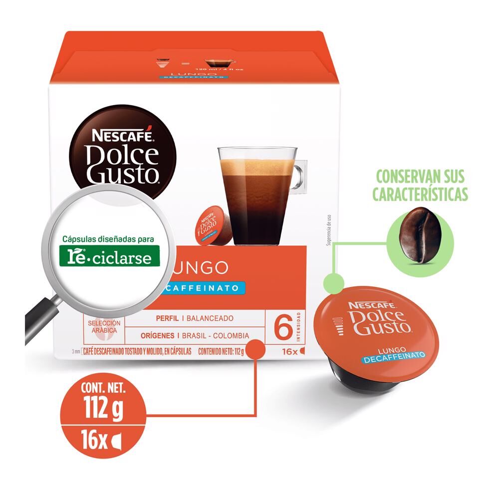 Cafe En Capsulas Lungo Descafeinado Dolce Gusto 16 0 Ca