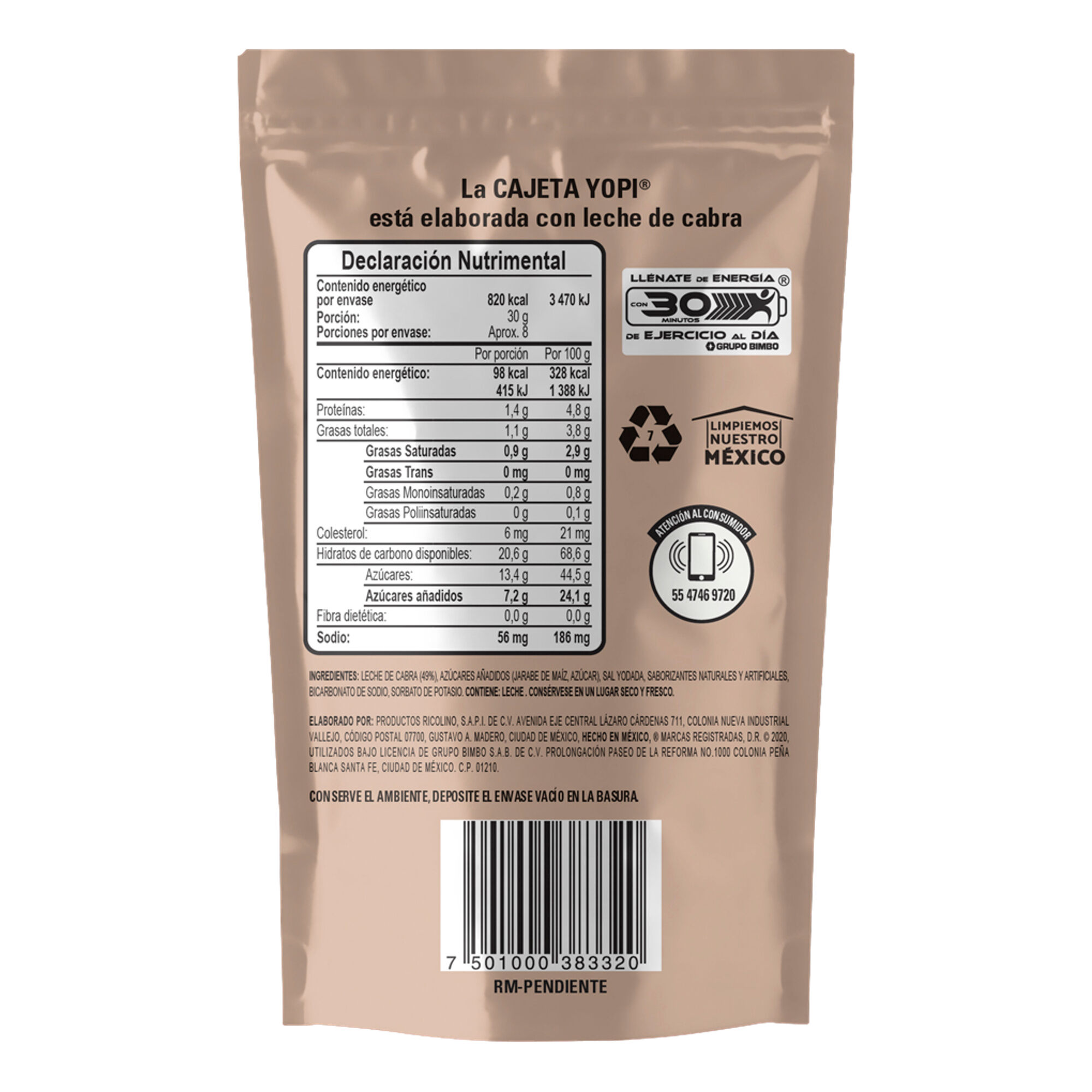 Cajeta Quemada Yopi 250 Gr