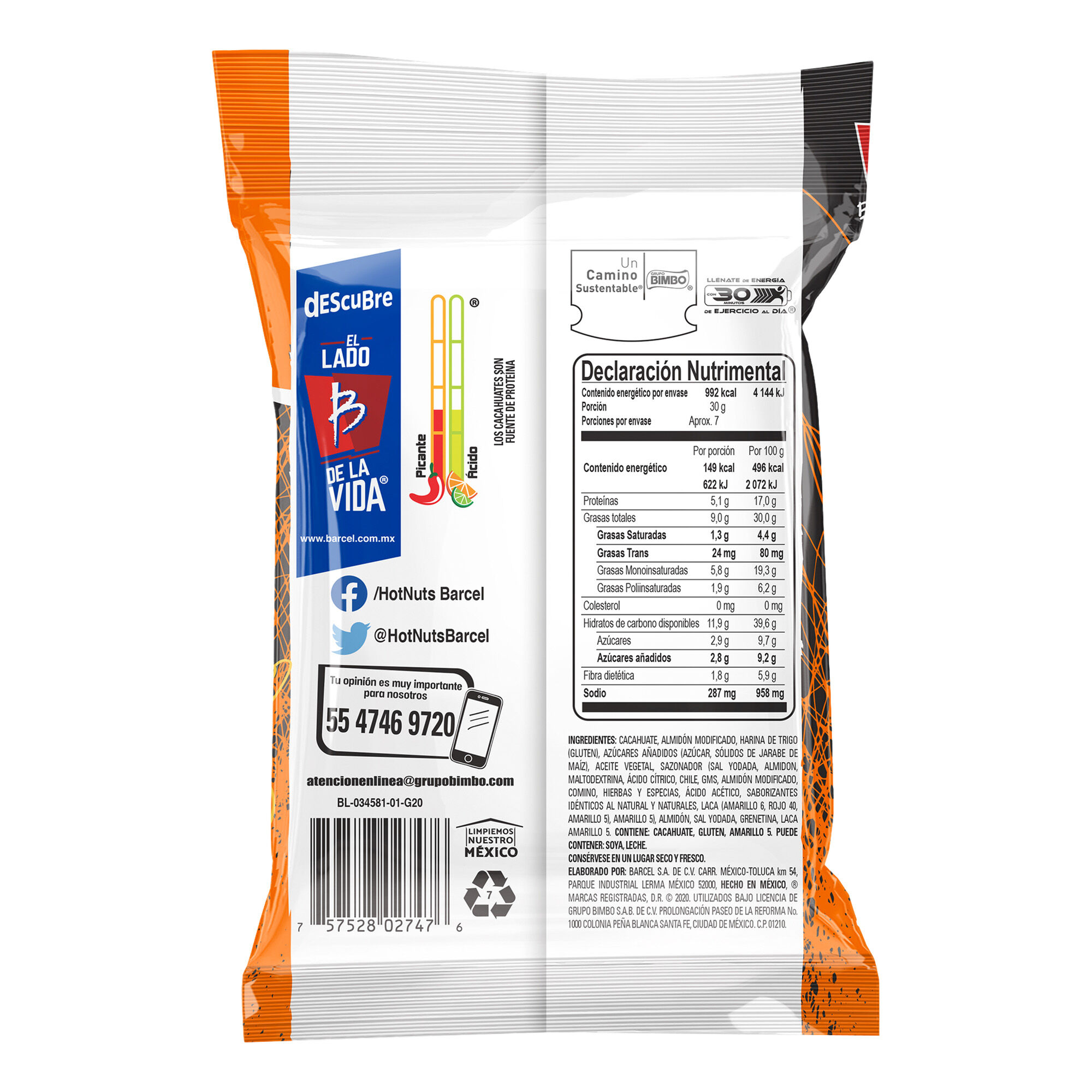 Cacahuates Hot Nuts Barcel 200.0 Gr