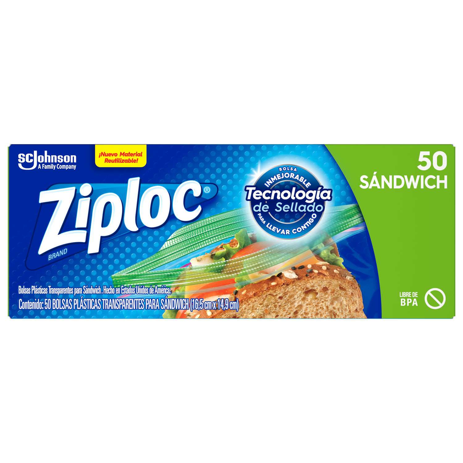 Bolsa Cocina Para Sandwich Ziploc 50.0 Pza