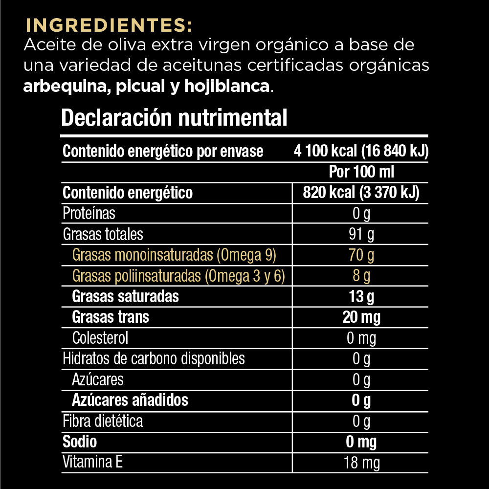 Aceite De Oliva Extra Organico Oli 500.0 Ml