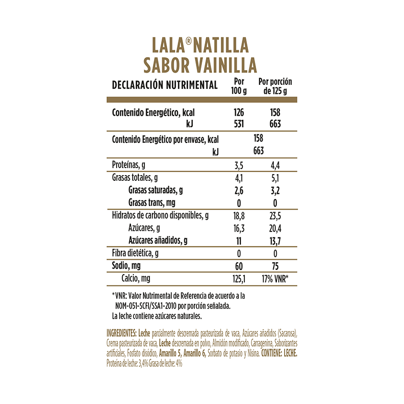 Natilla Vainilla Lala 125.0 Gr