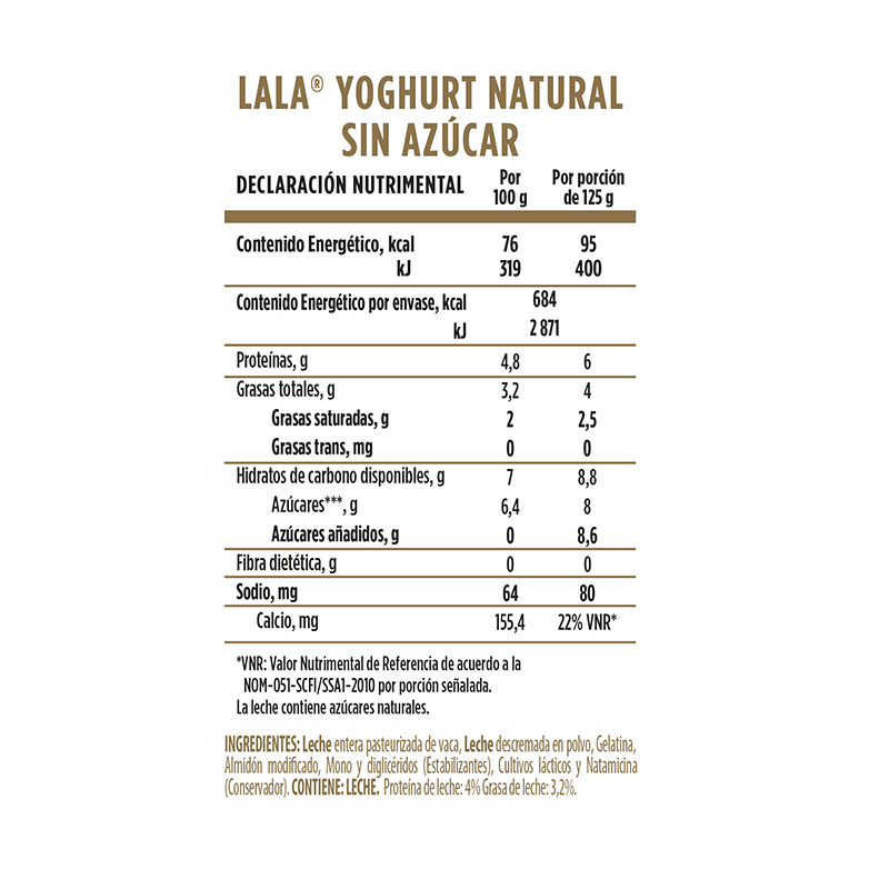 Yoghurt Natural Sin Azucar Lala 900.0 Gr