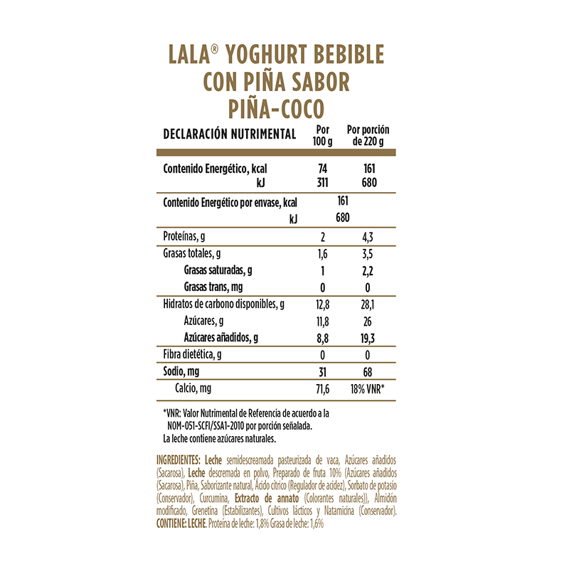 Yoghurt Bebible Piña Coco Lala 220.0 Gr