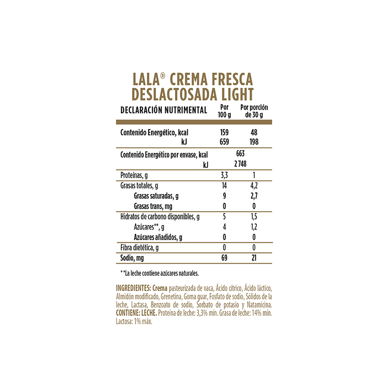 Crema Acida Deslactosada Lala 426.0 Ml