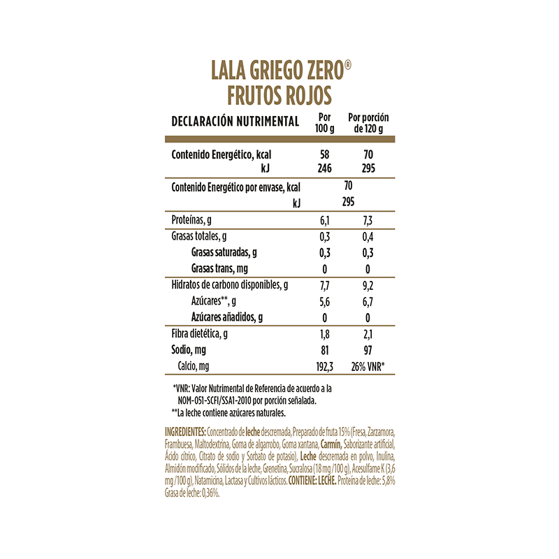 Yoghurt Griego Frutos Rojos Lala Zero 120.0 Gr