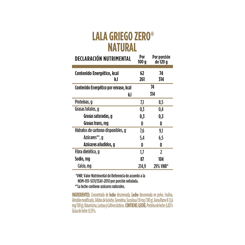 Yoghurt Griego Natural Lala Zero 120.0 Gr