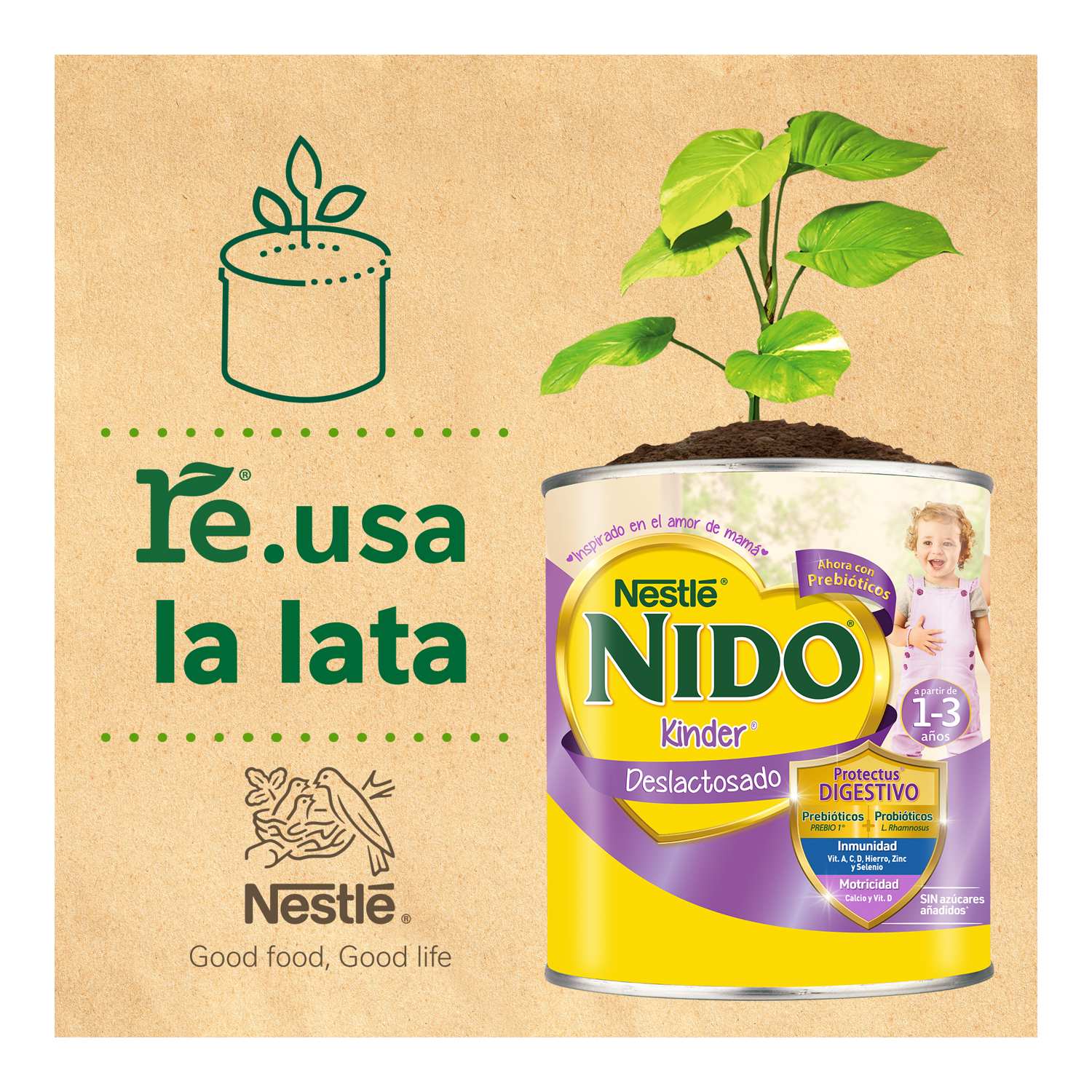Alimento Lact Kinder Deslact 1 3 Años Nido 800.0 Gr