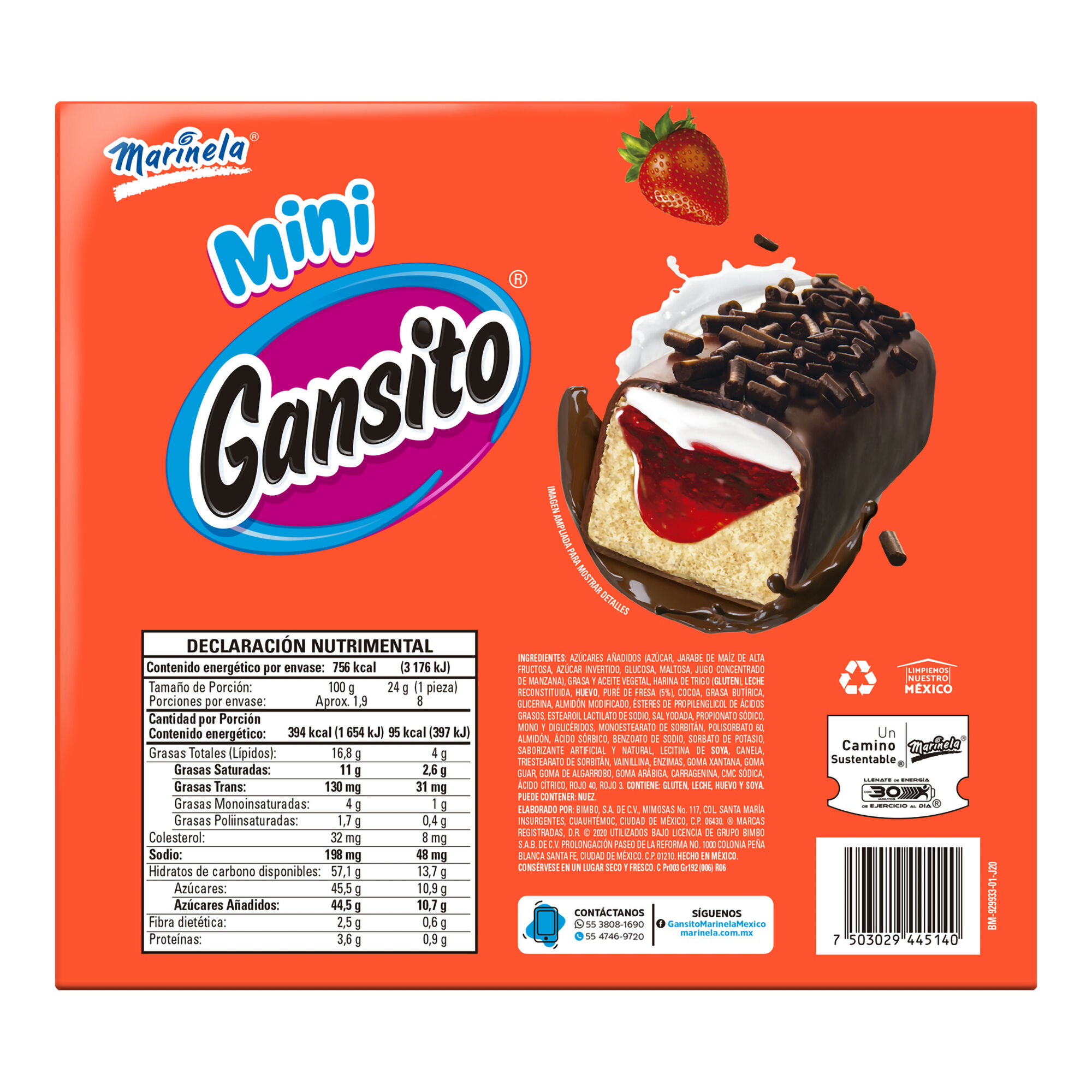 Mini Gansito Cajilla 8 Pz Marinela 192.0 Gr