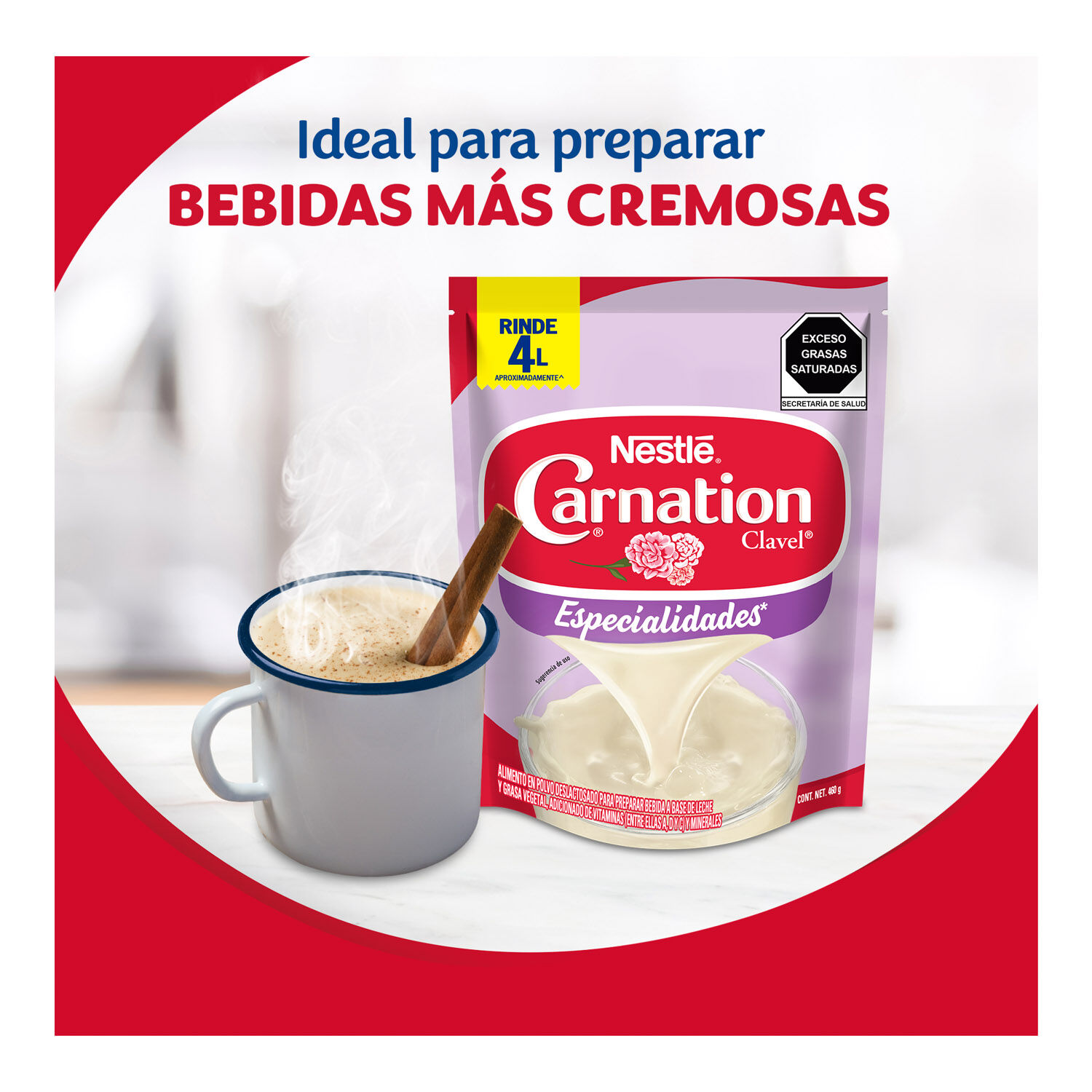 Leche Evaporada Carnation Deslactosada Polvo Bolsa 460g