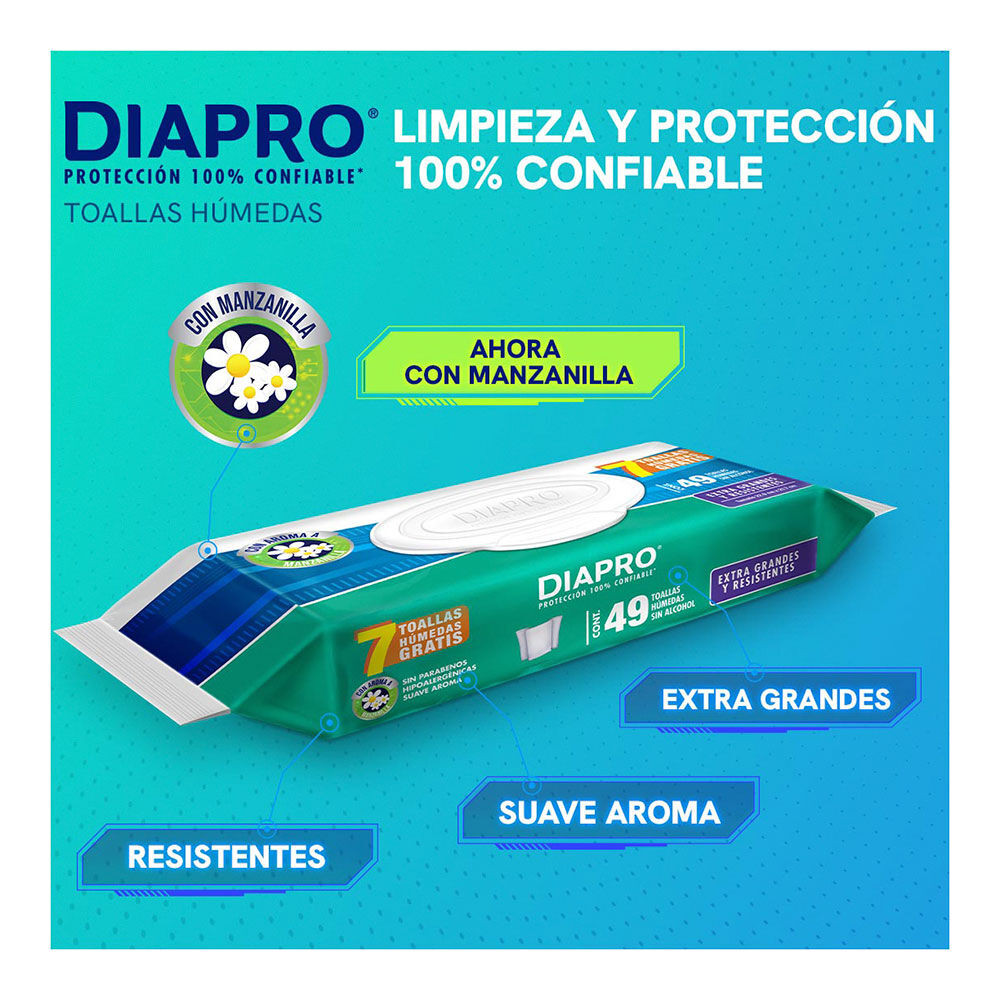 Toallas Humedas Manzanilla +7 Diapro 49.0 Pza